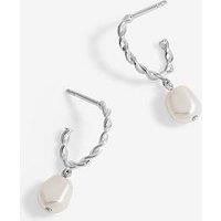 Simply Silver Sterling Silver 925 Polished Twist And Pearl Hoop Earrings