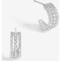 Simply Silver Sterling Silver 925 Cubic Zirconia Triple Row Hoop Earrings