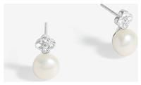 Simply Silver Sterling Silver 925 Cubic Zirconia Clover And Pearl Drop Stud Earrings