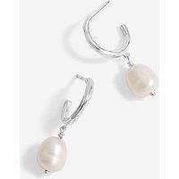 Simply Silver Sterling Silver 925 Polsihed Texured And Pearl Hoop Earrings