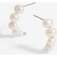 Simply Silver Sterling Silver 925 Graduated Pearl Hoop Earrings