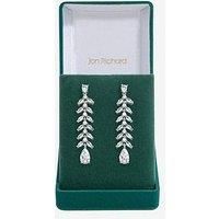 Jon Richard Rhodium Plated Cubic Zirconia Leaf Earrings - Gift Boxed