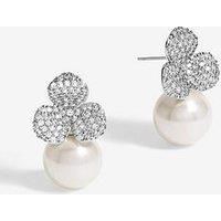 Jon Richard Rhodium Plated Flower And Pearl Earrings