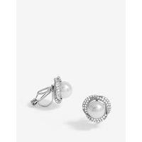 Jon Richard Rhodium Plated Cubic Zirconia And Pearl Clip Earrings