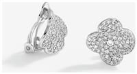 Jon Richard Cubic Zirconia Pave Clover Stud Clip Earrings