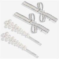 Jon Richard Silver Plated Pearl Bow And Floral Hair Slides - Pack Of 4