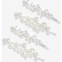 Jon Richard Women's Silver Plated Graduated Pearl & Crystal Hair Slides - Pack of 4