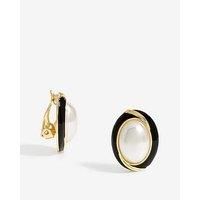 Jon Richard Pearl And Jet Enamel Pearl Clip Earrings