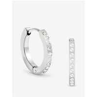 Jon Richard Women's Waterproof Silver Plated Crystal & Polished Huggie Hoop Earrings