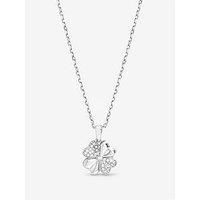 Simply Silver Sterling 925 Polished And Pave Clover Pendant - Gift Pouch