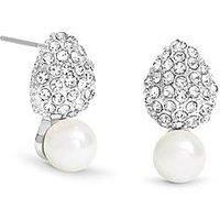 Mood Women's Silver Crystal Dome Pearl Drop Small Earrings