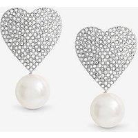 Mood Silver Crystal Heart With Pearl Drop Statement Earrings