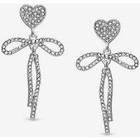 Mood Mood Silver Crystal Dainty Heart & Bow Drop Earrings