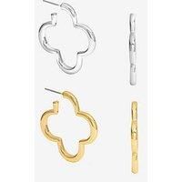 Mood Silver & Gold Polished Open Clover Hoop Earrings - Pack Of 2