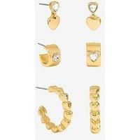 Mood Gold Polished & Crystal Heart Earrings - Pack Of 3