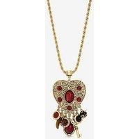 Mood Women's Antique Gold & Red Resin Heart Charm Long Necklace