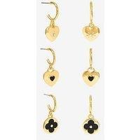 Mood Gold Jet Heart & Clover Huggie Charm Earrings - Pack Of 3