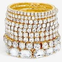 Mood Women's Gold Crystal Multipack Stretch Bracelets - Pack of 7