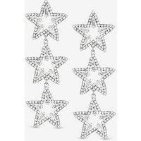 Mood Silver Crystal Triple Star Statement Drop Earrings