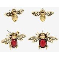 Mood Antique Gold Polished & Red Insect Stud Earrings - Pack Of 2