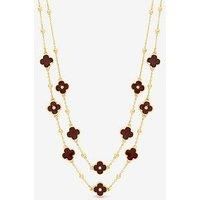 Mood Gold Polished & Burgundy Clover Double Row Necklace
