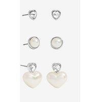 Mood Mood Silver Crystal & Pearl Heart Earrings - Pack Of 3