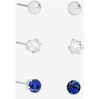 Mood Silver Polished, Crystal & Blue Stud Earrings - Pack Of 3