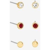 Mood Gold Polished Crystal & Burgandy Stud Earrings - Pack Of 3