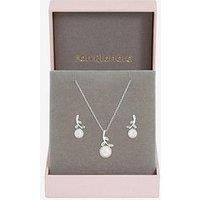 Jon Richard Rhodium Plated Crystal Leaf And Pearl Drop Set