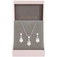 Jon Richard Rhodium Plated Crystal Leaf And Pearl Set - Gift Box