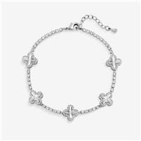 Jon Richard Rhodium Plated And Diamond Station Clover Bracelet - Gift Box