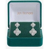 Jon Richard Rhodium Plated And Diamond Clover Double Drop Earrings - Gift Box