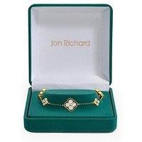 Jon Richard 14K Gold Plated Jet And Crystal Clover Bracelet - Gift Box