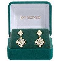 Jon Richard 14K Gold Plated Jet And Crystal Clover Earrings - Gift Box