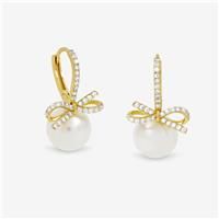 Jon Richard Women's Gold Plated Crystal Bow & Pearl Hoops Ring