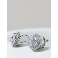 Jon Richard Rhodium Plated Double Halo Crystal Clip Earrings