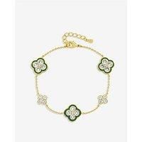 Jon Richard 14K Gold Plated Pave And Emerald Clover Bracelet