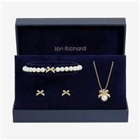 Jon Richard Gold Plated Pearl And Crystal Bow Trio Set - Gift Box