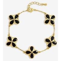 Inicio 14K Gold Plated And Jet Enamel Clover Bracelet