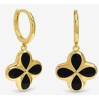 Inicio 14K Gold Plated And Jet Enamel Clover Earrings