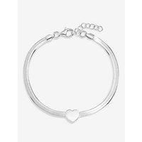 Sterling Silver 925 Polished Snake Chain Puff Heart Bracelet
