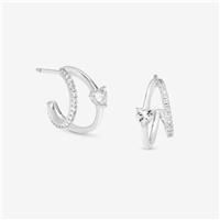 Simply Silver Sterling Silver 925 Polished And Pave Double Row Heart Hoop Earrings