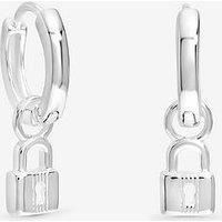Simply Silver Women's Sterling Silver 925 Polished Padlock Charm Hoop Earrings
