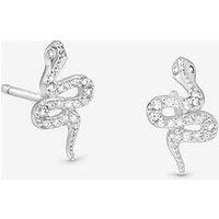 Simply Silver Sterling Silver 925 Cubic Zirconia Pave Snake Stud Earrings