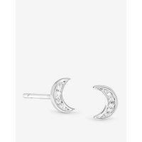 Simply Silver Women's Sterling Silver 925 Mini Pave Crescent Stud Earrings