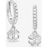 Simply Silver Sterling Silver 925 Cubic Zirconia Polished Clover Charm Hoop Earrings