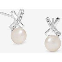 Simply Silver Women's Sterling Silver 925 Polished & Pave Kiss Pearl Stud Earrings