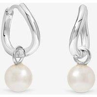 Simply Silver Women's Sterling Silver 925 Polished & Pearl Fluid Charm Hoop Earrings