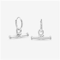 Simply Silver Women's Sterling Silver 925 Polished Textured T Bar Hoop Earrings
