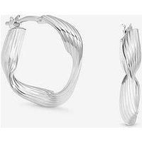 Simply Silver Women's Sterling Silver 925 Polished Soft Diamond Cut Twist Hoop Earrings
